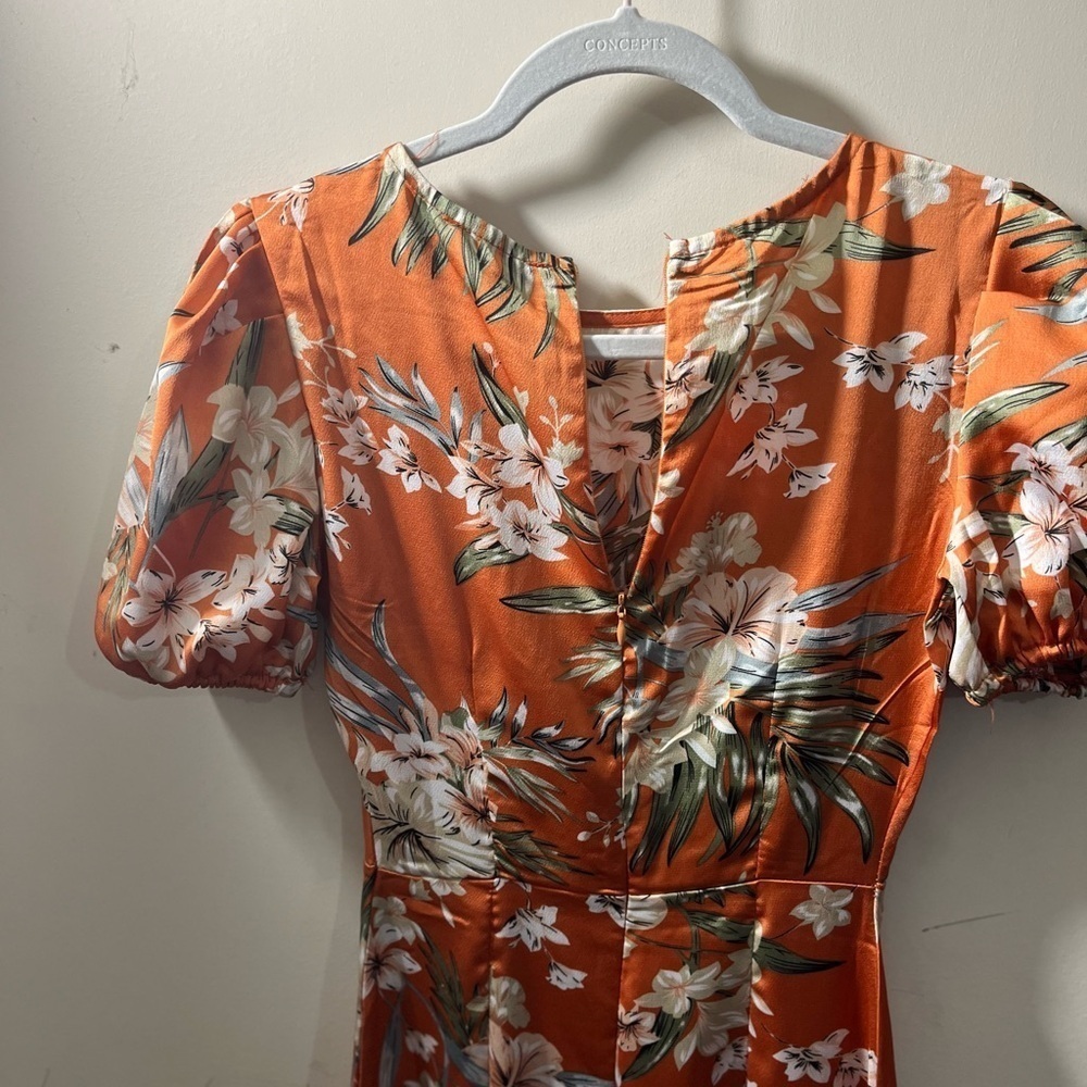 Pretty Little Thing Orange floral print dress size 2.  Polyester material! - Picture 7 of 16